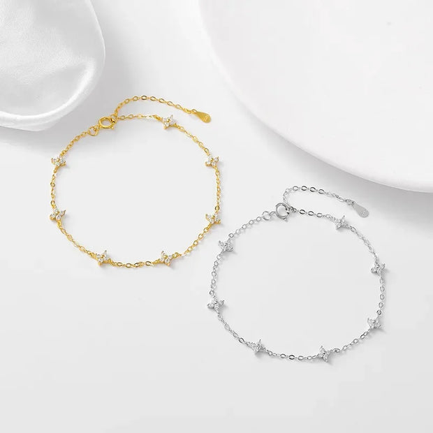 925 Sterling Silver Shiny Zircon Flower Bracelets For Women Charm Temperament Chain Bracelet Party Wedding Jewelry Holiday Gifts