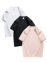 COUTUDI 100% Cotton 3 pieces Women Short Sleeve T-shirt Summer Oversize Solid Color Basic Top Casual Female Regular Fit Soft Tee