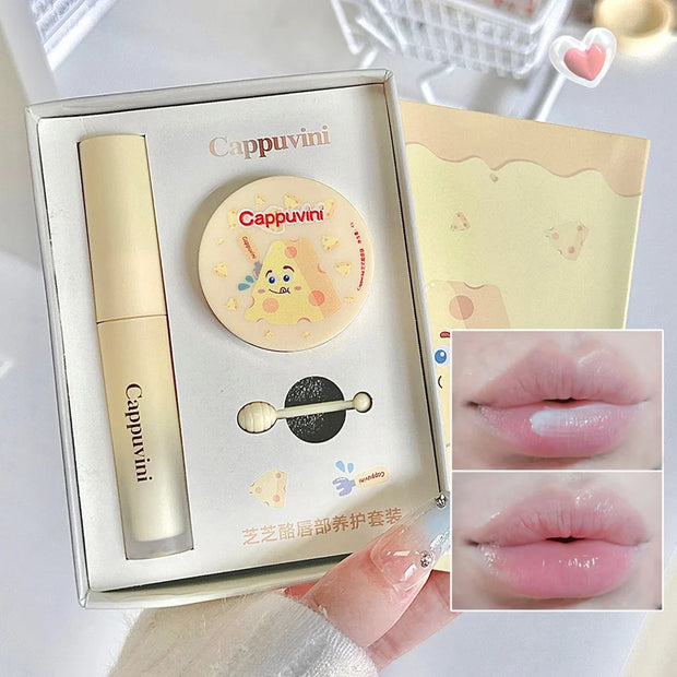 Cappuvini Two Pack Cheese Lip Care Set Moisturizing Exfoliating Lip Balm Light Texture Lip Mask