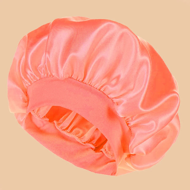 1pc Women's Solid Color Satin Wide-Brimmed Shower Cap, Suitable For Daily Use Silk Bonnet Satin Bonnet