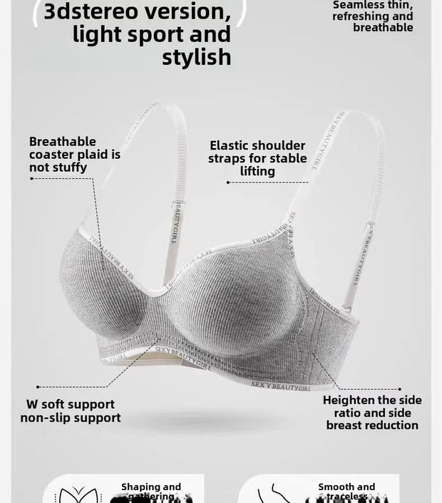 6cm Thickened Push-Up Bra for Small Chest Wireless No Steel Ring Anti-Slip Pads Seamless Invisible Adjustable Straps