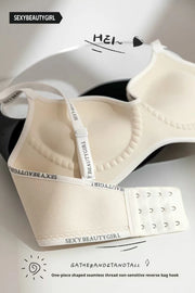 Trendy 2Pcs/Set Women's Seamless Solid Color Bras Sexy Letter Straps Wireless Push Up Underwear New Ladies Deep V Neck Brassiere