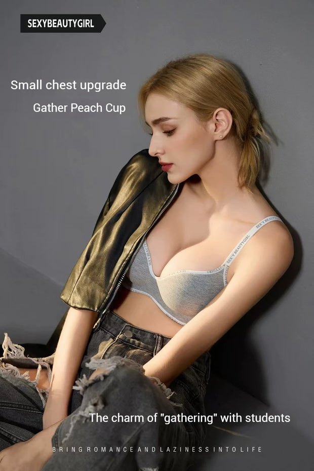 Trendy 2Pcs/Set Women's Seamless Solid Color Bras Sexy Letter Straps Wireless Push Up Underwear New Ladies Deep V Neck Brassiere