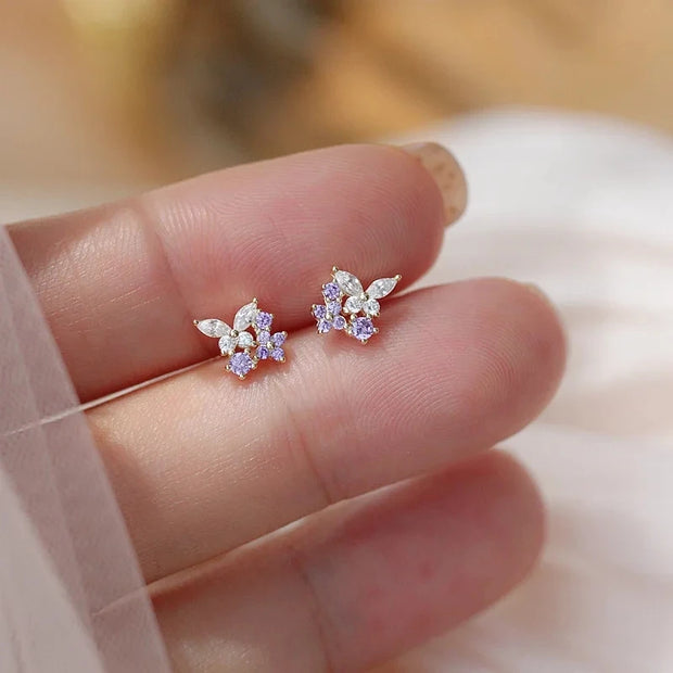 Fashion Romantic Crystal Butterfly Heart Stud Earring for Women Sweet Hypoallergenic Wedding Party  Jewelry Gifts