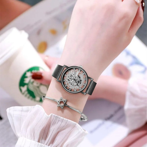 2025 New Fashion Women Gold Luxury Casual Quartz Watch Metal Mesh Stainless Steel Watches Relogio Feminino Ladies Wrist Watches