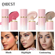 QIBEST Matte Face Liquid Blusher Smooth Cheek Eye Blush Highlighter Multi-Use Stick Rouge Lasting Liquid Contour Bronzer Makeup