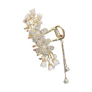 Elegant Butterfly/Flower Hair Claw Clips Gold Color Alloy Hairpins Ponytail Holder Pearls Pendant Headpieces for Women Girls