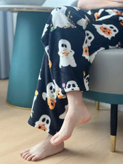 Halloween Hello Kitty Loungewear Pants Cartoon Flannel Pajama Autumn Winter Casual Loose Trousers Ghost Pumpkin Halloween Gift