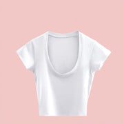 2024 Summer Slim T-Shirt Women Sexy Short Sleeve T Shirt U-Neck Gray Tee Female Solid Basic Black/White Korean Crop Tops Hot Y2k