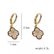 Cute Elegant Gold-Plated Copper Zircon Four-Leaf Clover Dangle Earrings for Women and Girls Wholesale