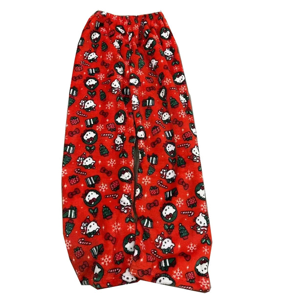 Y2K Christmas Hello Kitty Pajama Pants Anime Flannel Fashion Pants Cute Cartoon Couple Casual Loungewear Women Leisure Trousers