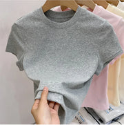 Zjaiss 2025 O-Neck Fashion T-Shirt Summer Sexy Basic Top Solid Short Sleeve Womens Tshirt Casual Korean Tee Streetwear