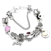 Silver Plated Charm Bracelet & Bangle With Key Lock Crystal Pendant Ball Bracelet For Women Wedding Valentine's Day Jewelry Gift