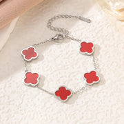 Fashionable New Style Four-Leaf Clover Stainless Steel 18K Gold-Plated Bracelet with Mother-of-Pearl, Non-Fading Jewelry