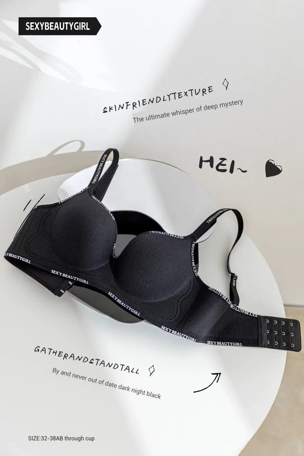 Trendy 2Pcs/Set Women's Seamless Solid Color Bras Sexy Letter Straps Wireless Push Up Underwear New Ladies Deep V Neck Brassiere