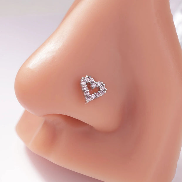 1Pcs Nose Rings Studs L Shaped Nose Rings for Women Heart Nose Nostrial Piercing Jewelry Valentine's Day Gifts