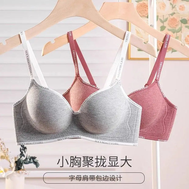 6cm Thickened Push-Up Bra for Small Chest Wireless No Steel Ring Anti-Slip Pads Seamless Invisible Adjustable Straps