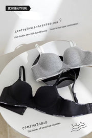 Trendy 2Pcs/Set Women's Seamless Solid Color Bras Sexy Letter Straps Wireless Push Up Underwear New Ladies Deep V Neck Brassiere