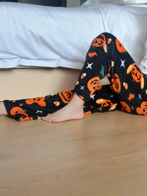 Halloween Hello Kitty Loungewear Pants Cartoon Flannel Pajama Autumn Winter Casual Loose Trousers Ghost Pumpkin Halloween Gift