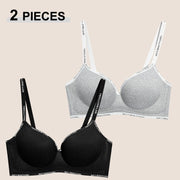 Trendy 2Pcs/Set Women's Seamless Solid Color Bras Sexy Letter Straps Wireless Push Up Underwear New Ladies Deep V Neck Brassiere