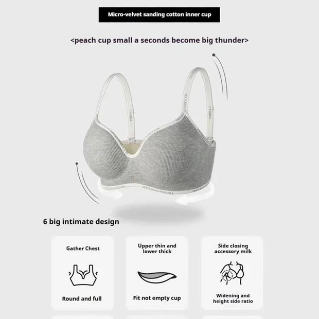 Trendy 2Pcs/Set Women's Seamless Solid Color Bras Sexy Letter Straps Wireless Push Up Underwear New Ladies Deep V Neck Brassiere
