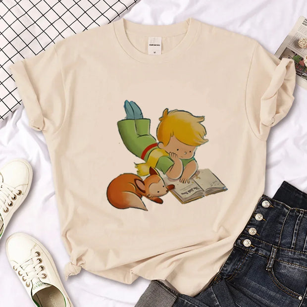 The Little Prince Print Tee Women T-shirts Harajuku Tshirt Girl 2000s Clothing kawaii Print T Shirt For Women