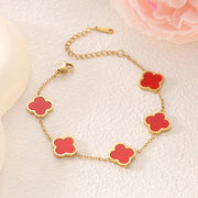 Fashionable New Style Four-Leaf Clover Stainless Steel 18K Gold-Plated Bracelet with Mother-of-Pearl, Non-Fading Jewelry