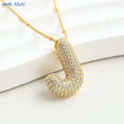 MHS.SUN Gold Plated Balloon 26 Letter Necklaces Copper Zircon Bubble Initial Pendant Chunky Women Personality Chain Jewelry