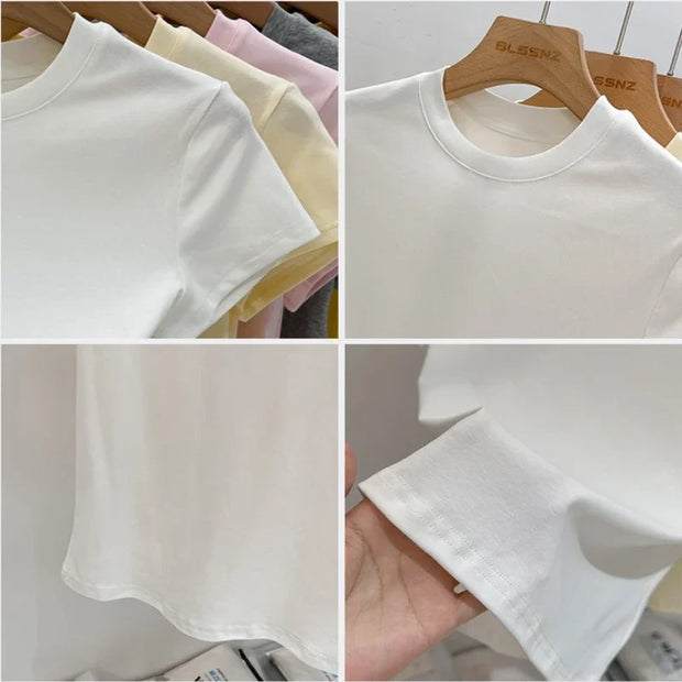 Zjaiss 2025 O-Neck Fashion T-Shirt Summer Sexy Basic Top Solid Short Sleeve Womens Tshirt Casual Korean Tee Streetwear