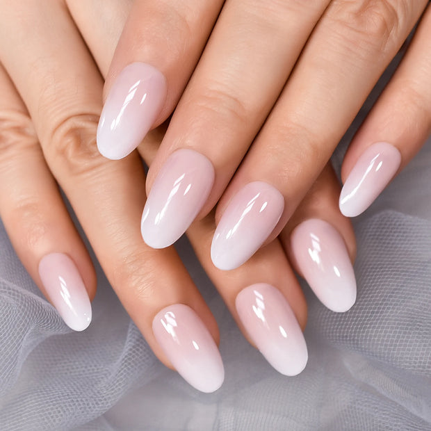 Nail Art Salon Oval Acrylic French Nail Kit Real Medium Length Grace Oval Fake Nails French 24 Tips