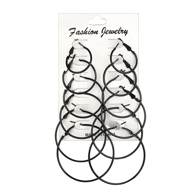 12Pairs/6Pairs Simple Punk Hoop Earrings Set Big Circle Earrings Jewelry for Women Girls Ear Hoops Earring Round Oversized