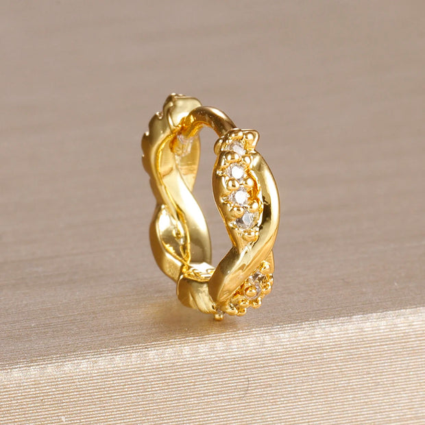 1PC 18K Gold Plated Stainless Steel Round Circle Earrings for Women Teens Cubic Zircon Star Leaf Hoop Earrings Piercing Jewelry