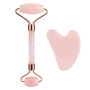 Natural Rose Quartz Jade Roller+Scraping Board Set Facial Massager Jade Stone Roller Gua Sha Face Lifting Massage Tool Skin Care