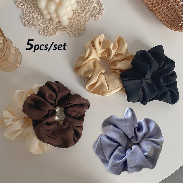 Women Silk Scrunchie Elastic Handmade Multicolor Hair Band Ponytail Holder Headband Hair Accessories 1PC Satin Silk Solid Color