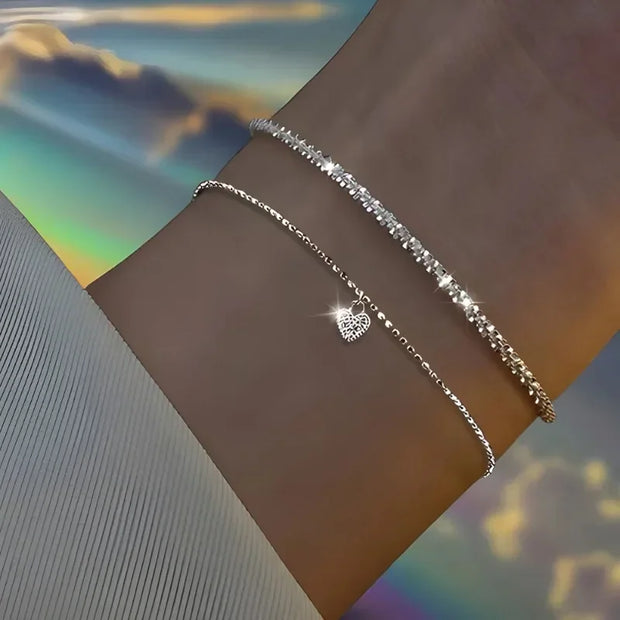 6Pcs 925 Sterling Silver Rhinestone Bracelets for Women Girls Luxury Korean Sparkling Starry Sky Charm Bracelets Party Jewelry