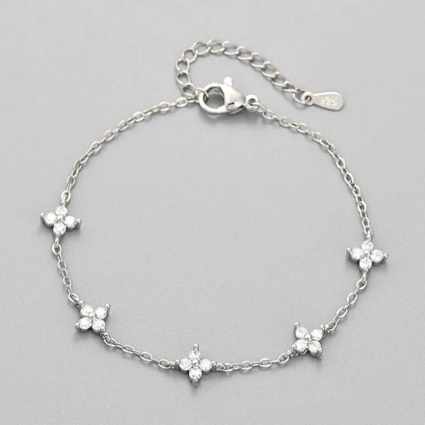 925 Sterling Silver Shiny Zircon Flower Bracelets For Women Charm Temperament Chain Bracelet Party Wedding Jewelry Holiday Gifts