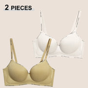 Trendy 2Pcs/Set Women's Seamless Solid Color Bras Sexy Letter Straps Wireless Push Up Underwear New Ladies Deep V Neck Brassiere