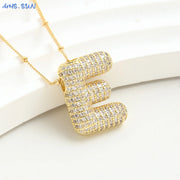 MHS.SUN Gold Plated Balloon 26 Letter Necklaces Copper Zircon Bubble Initial Pendant Chunky Women Personality Chain Jewelry