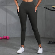 Women's Pockets Solid Color High-Waisted Yoga Hip Lift Pants Compression Leggings For Sports, Fitness, Running