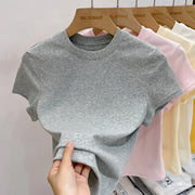 Zjaiss 2025 O-Neck Fashion T-Shirt Summer Sexy Basic Top Solid Short Sleeve Womens Tshirt Casual Korean Tee Streetwear