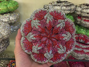 Rose Flower Pink/Green Rhinestones Evening Clutches Women Floral Yellow Crystal Evening Bags Bridal Wedding Party Clutch Purse