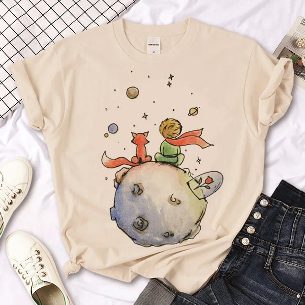 The Little Prince Print Tee Women T-shirts Harajuku Tshirt Girl 2000s Clothing kawaii Print T Shirt For Women