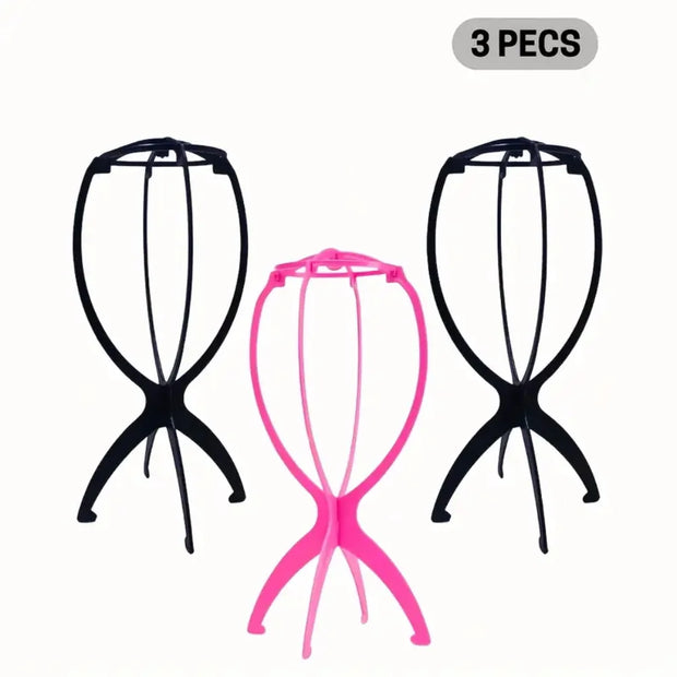 3 PCS Durable Folding Wig Stand for Solid Color Wigs - Stable Hair Clip and Display Tool, Hair Extension Holder