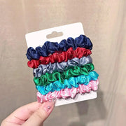 6PCS Elastic Hair Bands Elegant Solid Color Satin Pleated Scrunchies Woman small Ponytail Holder Hair ties Hair accessories