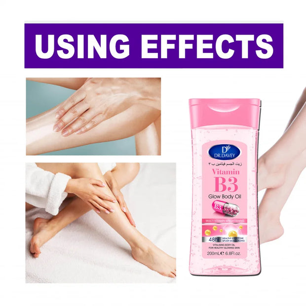 DR.DAVEY VitaminB3Glossy Body Oil，200Ml/6.8Fluid Ounce，Nourishing massage oil for all skin types，Contains glycerin，Basic Functio