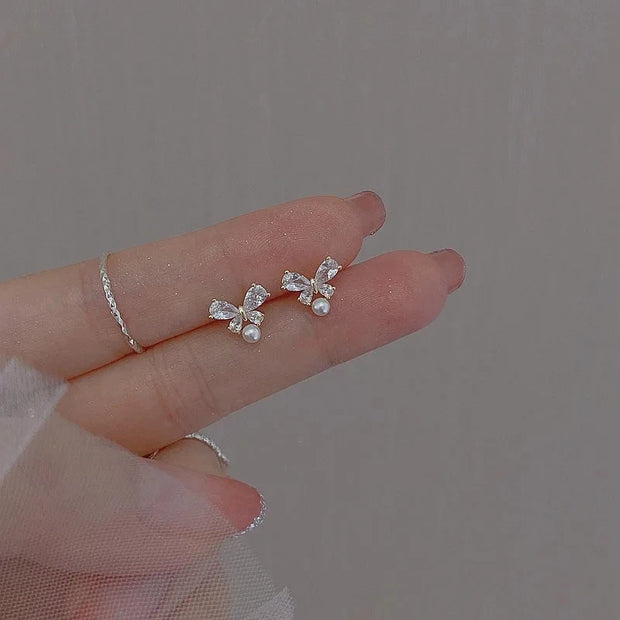 Fashion Romantic Crystal Butterfly Heart Stud Earring for Women Sweet Hypoallergenic Wedding Party  Jewelry Gifts
