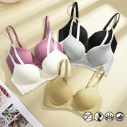 Trendy 2Pcs/Set Women's Seamless Solid Color Bras Sexy Letter Straps Wireless Push Up Underwear New Ladies Deep V Neck Brassiere