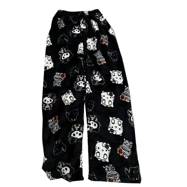 Y2K Christmas Hello Kitty Pajama Pants Anime Flannel Fashion Pants Cute Cartoon Couple Casual Loungewear Women Leisure Trousers