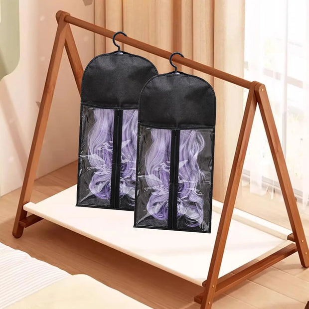 5 Groups Wig Storage Bags with Transparent Dust-Proof Covers and Durable Hangers(5Dust Covers + 5 Hangers)