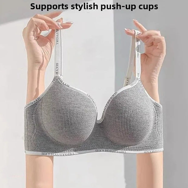 6cm Thickened Push-Up Bra for Small Chest Wireless No Steel Ring Anti-Slip Pads Seamless Invisible Adjustable Straps